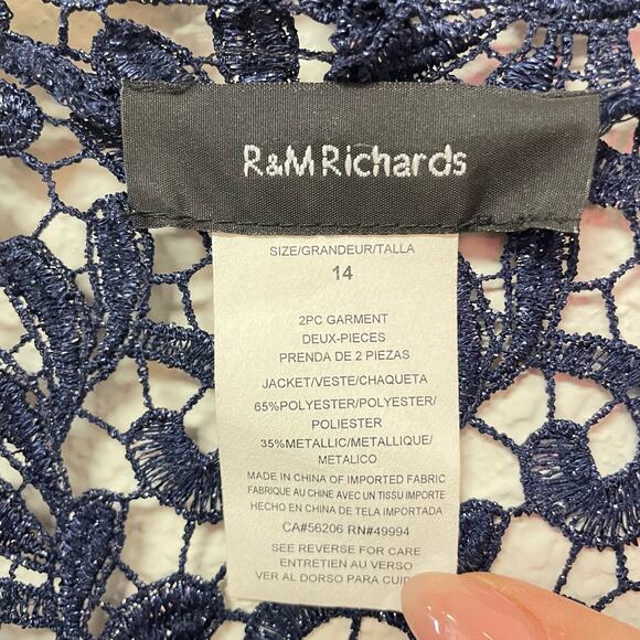R&M Richards Long Sleeve Metallic Lace Jacket Dress STYLE# 3726 Navy Size 14 - Picture 13 of 14